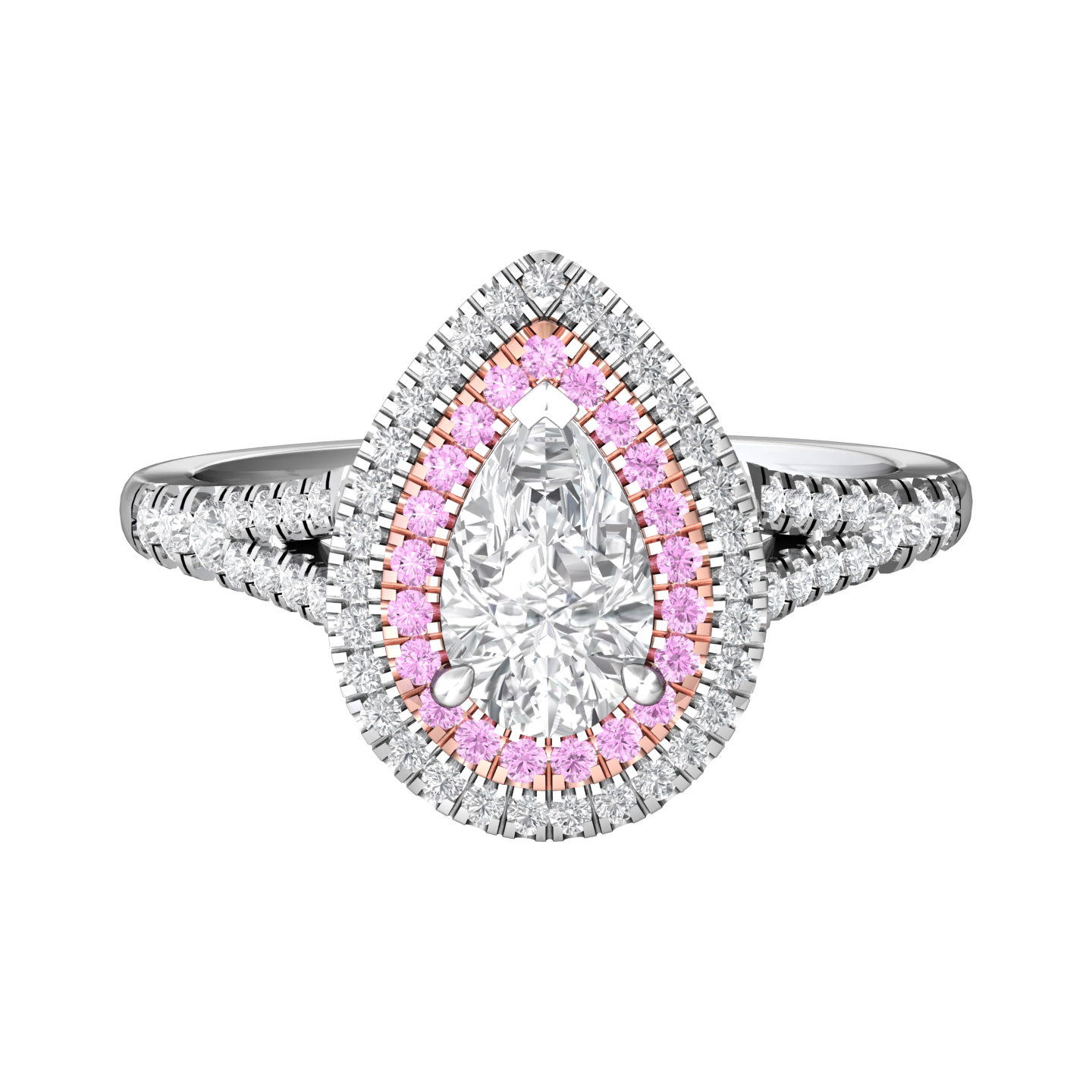 Certificated 18ct Two Colour Gold Pink Pear Shape Diamond Ring, Approx.  1.00ct Total Weight